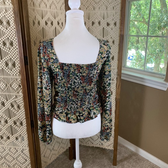 H&M Blouse Women Black Floral Peasant Smock Cottage Fairy Romantic Fem Sz Small - Picture 4 of 9